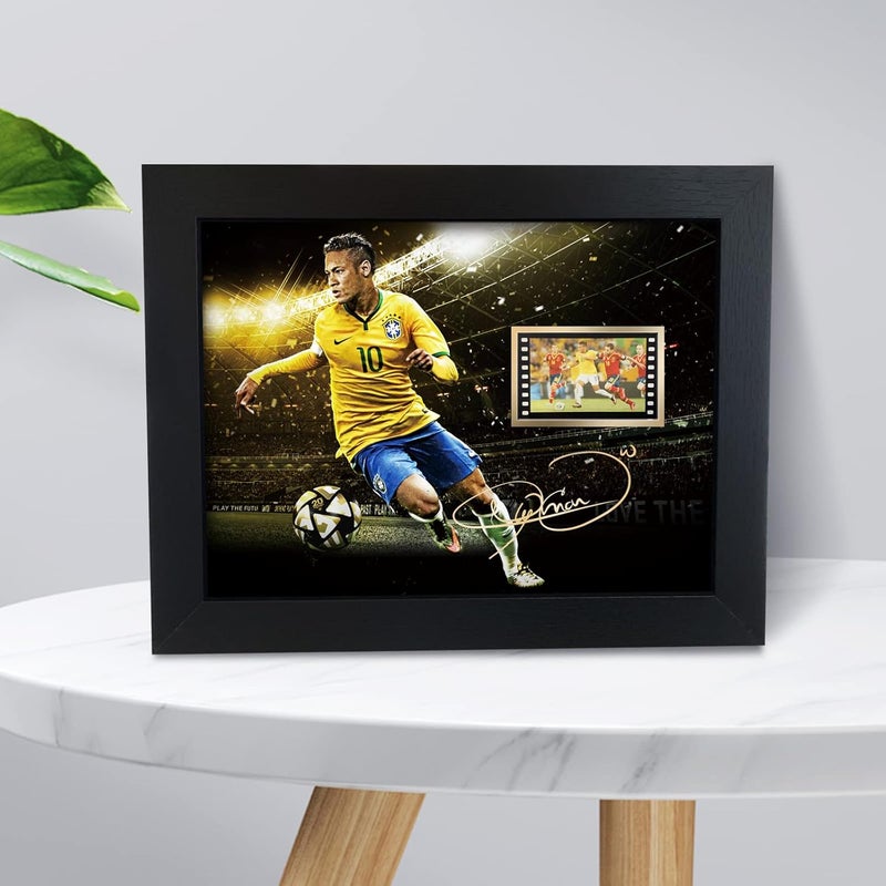 ORIMAMI Gifts for Soccer Player Neymar Jr. Fans - Sport Star Picture Desktop Framed Photo 8x6 Inches with Signed and 1x35mm Film Mini Cell Display - Image 2